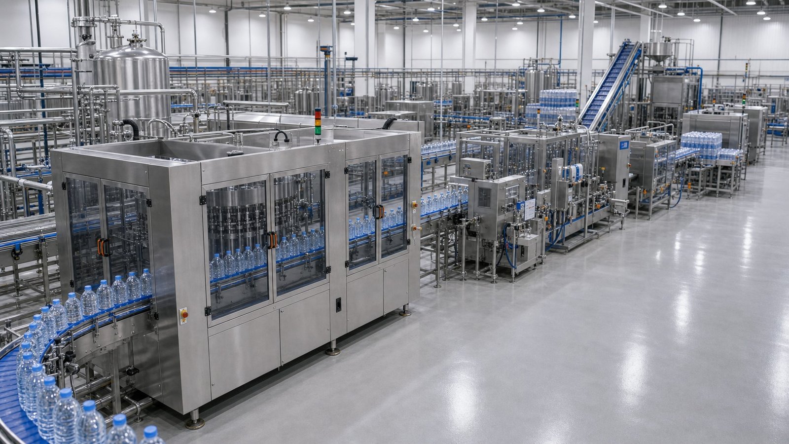 Wide bottled water filling line view for capacity planning and buyer quote preparation.