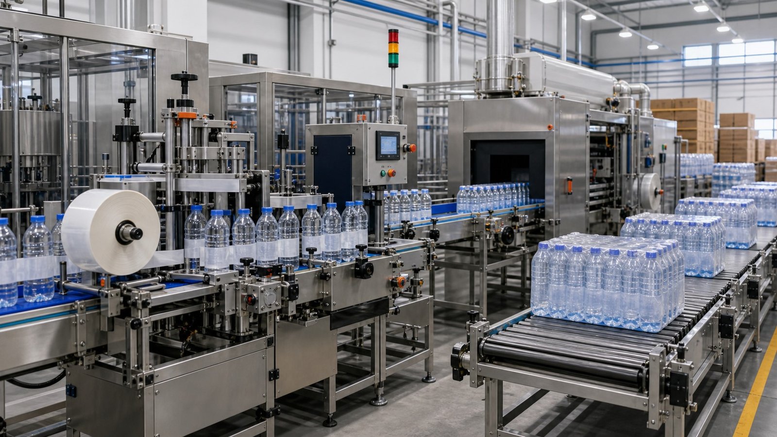 Bottled water labeling and packing line production evidence context.